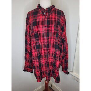 Womens Flannel shirt 3XL Red & Black Plaid Button-Up Cabincore heritage Gorpcore